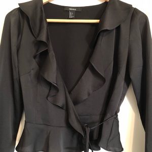 Crop top with front ruffles and flare sleeves